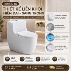 Bồn Cầu Liền Khối KT-823 Men Nano Cao Cấp Xả Xoáy Đẩy Mạnh Nắp Đóng Êm 2 Chế Độ Xả Tiết Kiệm Nước