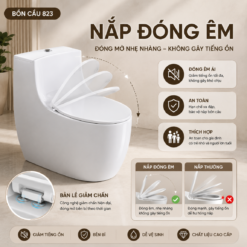 Bồn Cầu Liền Khối KT-823 Men Nano Cao Cấp Xả Xoáy Đẩy Mạnh Nắp Đóng Êm 2 Chế Độ Xả Tiết Kiệm Nước