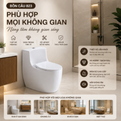 Bồn Cầu Liền Khối KT-823 Men Nano Cao Cấp Xả Xoáy Đẩy Mạnh Nắp Đóng Êm 2 Chế Độ Xả Tiết Kiệm Nước