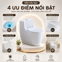 Bồn Cầu Liền Khối KT-823 Men Nano Cao Cấp Xả Xoáy Đẩy Mạnh Nắp Đóng Êm 2 Chế Độ Xả Tiết Kiệm Nước