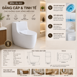 Bồn Cầu Liền Khối KT-823 Men Nano Cao Cấp Xả Xoáy Đẩy Mạnh Nắp Đóng Êm 2 Chế Độ Xả Tiết Kiệm Nước