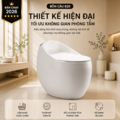 Bồn Cầu Trứng KT-820 Men Nano Cao Cấp Xả Mạnh Nắp Đóng Êm