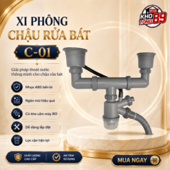 Xi Phông Chậu Rửa Bát C-01 Nhựa ABS 2 Hố Có Cổng Máy RO Ngăn Mùi Lọc Cặn